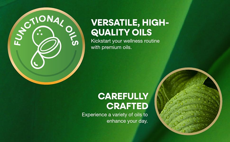 Functional oils banner that reads; versatile, high-quality oils and carefully crafted