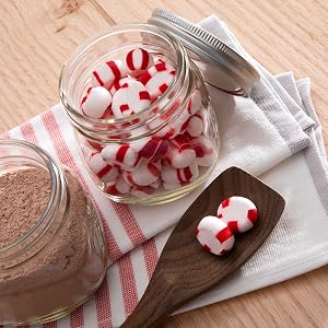 unwrapped red bird soft mints with cocoa mix