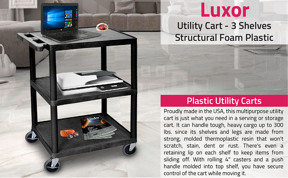 Luxor Utility Cart - 3 Shelves Structural Foam Plastic