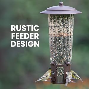 Perky-Pet Squirrel-Be-Gone Bird Feeder with Flexports has a charming rustic design