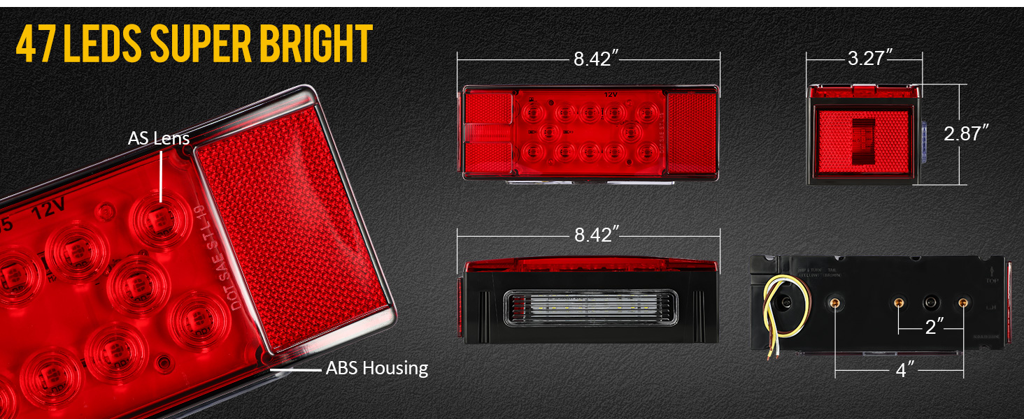 partsam 12v led submersible low profile rectangular trailer lights