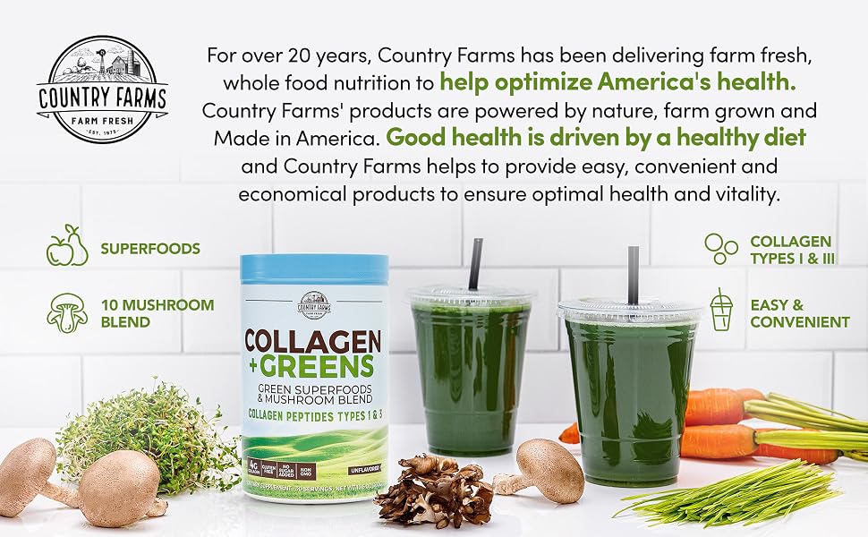 collagen powder with greens mushrooms super greens country Farms