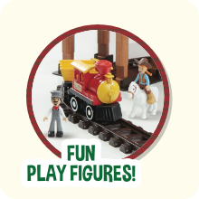 figures-train conductor and girl on horse and train