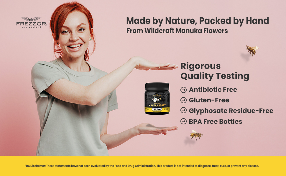 FREZZOR Premium Raw Multifloral Manuka Honey New Zealand with UAF1000+ Super Antioxidant infused