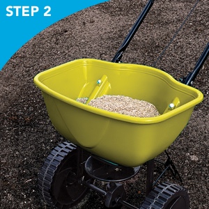 wheelbarrow; spreader; wheels; seedlings; sunny area; tires; course; field; pasture; forage; cow