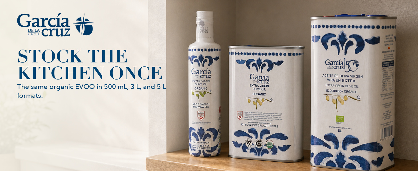 Essential Organic olive oil served at a relaxed weeknight dinner