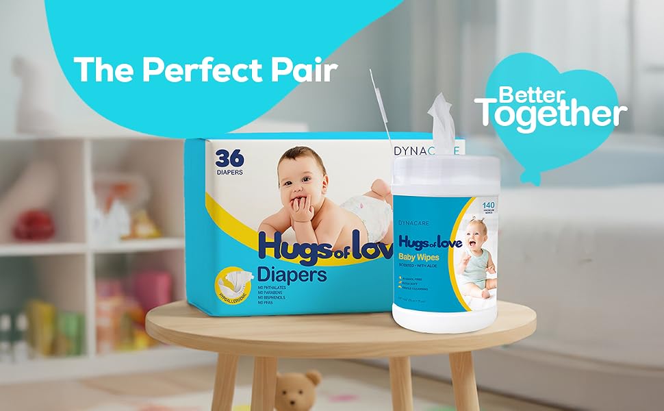 dynarex the perfect pair better together hugs of love diapers baby wipes