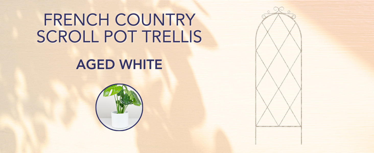Panacea French Country Scroll Pot Trellis, Aged White, 36"H