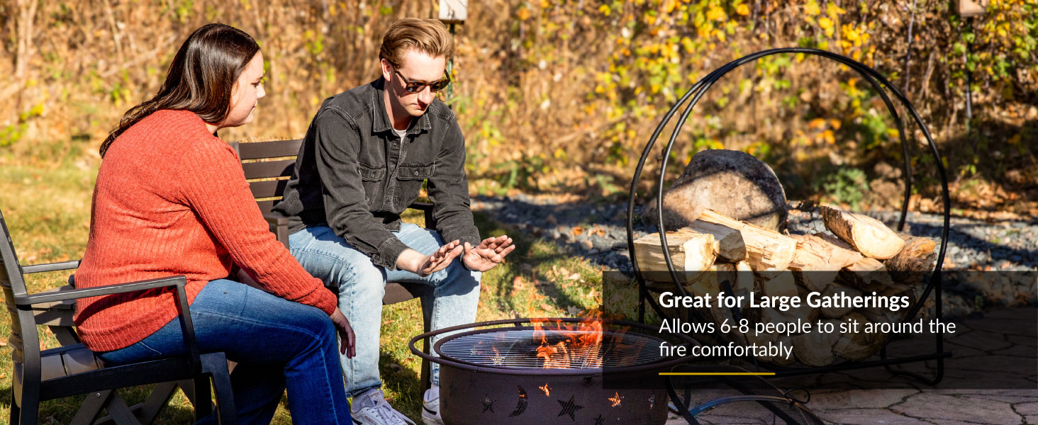 Great for large gatherings allows 6-8 people to sit around the fire comfortably