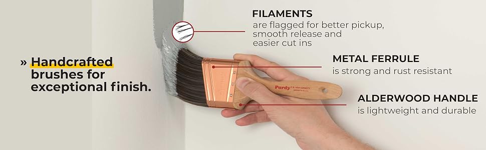painter holding paint brush on wall corner with grey paint