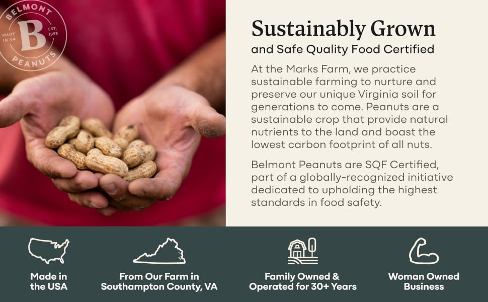 Sustainably Grown Peanuts, Safe Quality Food Certified, Made in the USA, Women Owned Business