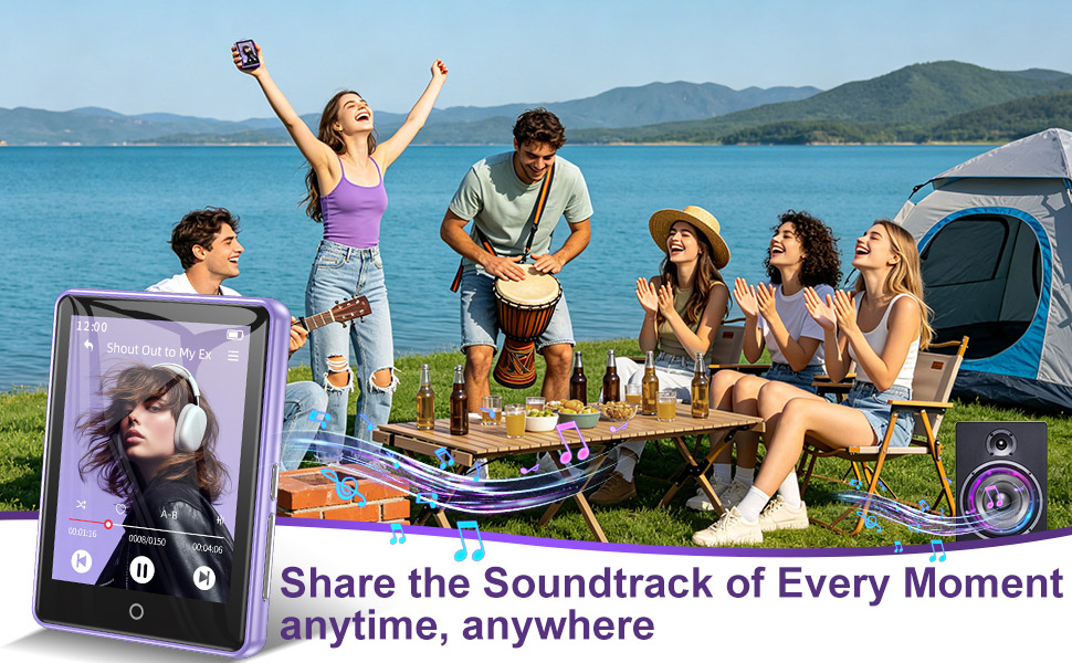MP3 Player with Bluetooth Auto Reconnect Speaker Touchscreen FM Radio Voice Recorder White Noise