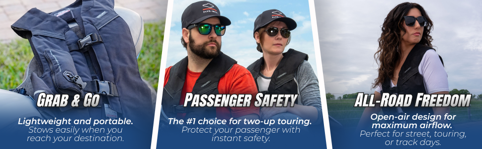 Hit Air airbag vest features lightweight portability passenger safety and high airflow design