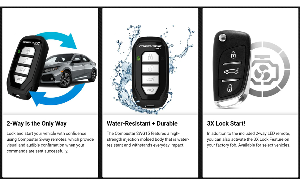 Compustar CSX4900-S 4-Button 2-Way, 3000&amp;#39; Remote Start System w/Drone X1LTE