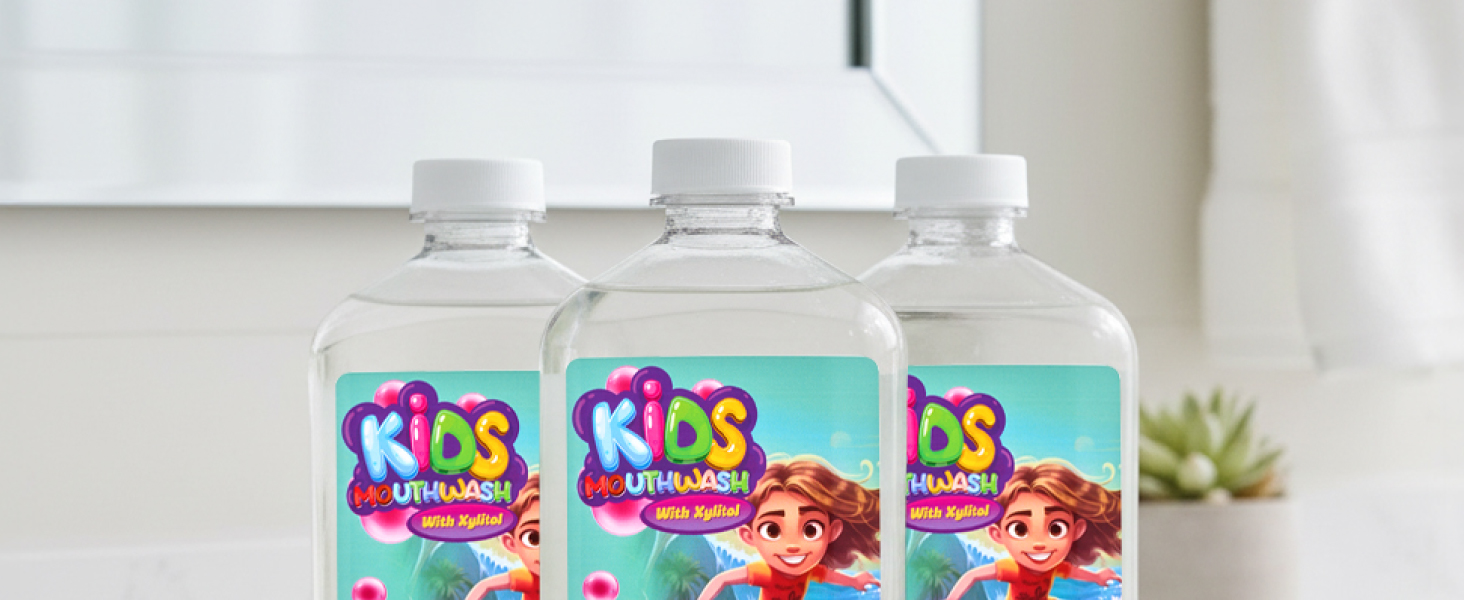 Kids mouthwash for bad breath, xylitol powered rinse that neutralizes odors and supports clean teeth