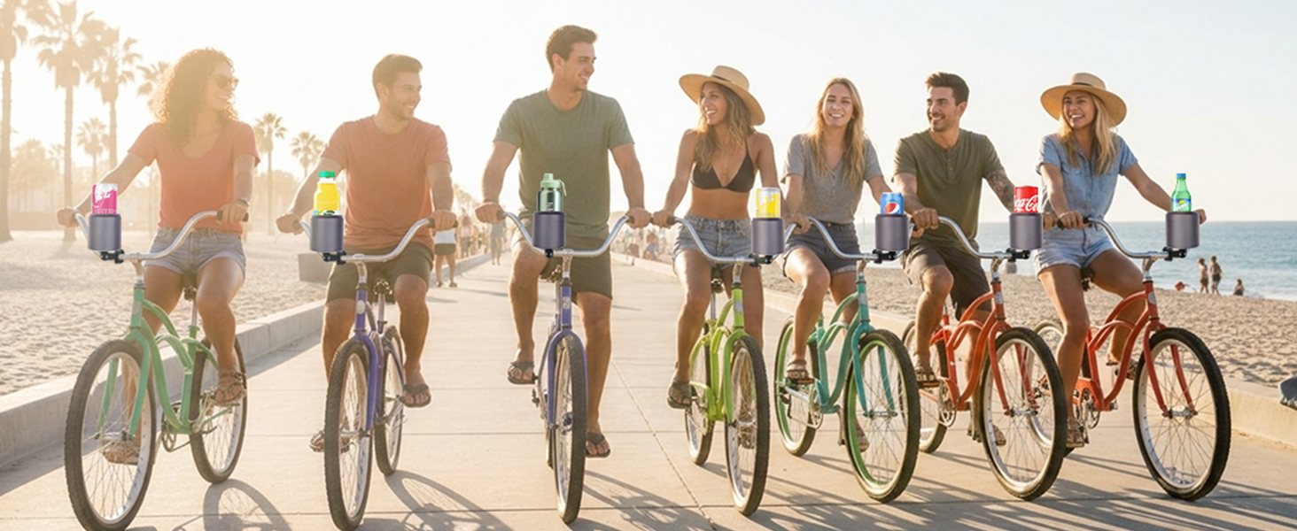 people riding beach cruisers with the bicycle water bottle holder