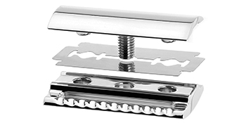 safety razor cap, blade and plate