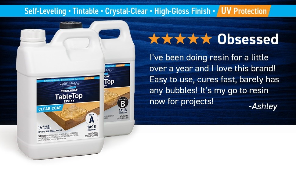 TotalBoat TableTop Epoxy Resin with Customer Review and Product Feature Callouts