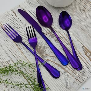 20-Piece Reflective Holographic Purple Flatware Set, Stainless Steel, Service For 4