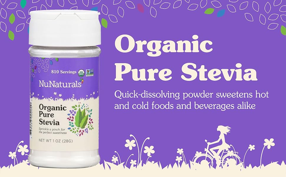 Organic Pure Stevia. Quick-dissolving powder sweetens hot and cold foods and beverages alike