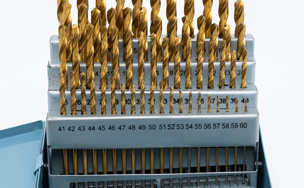 LLDSIMEX 60 Piece 1#-60# Titanium Nitride Coated Numbered Drill Bit Set