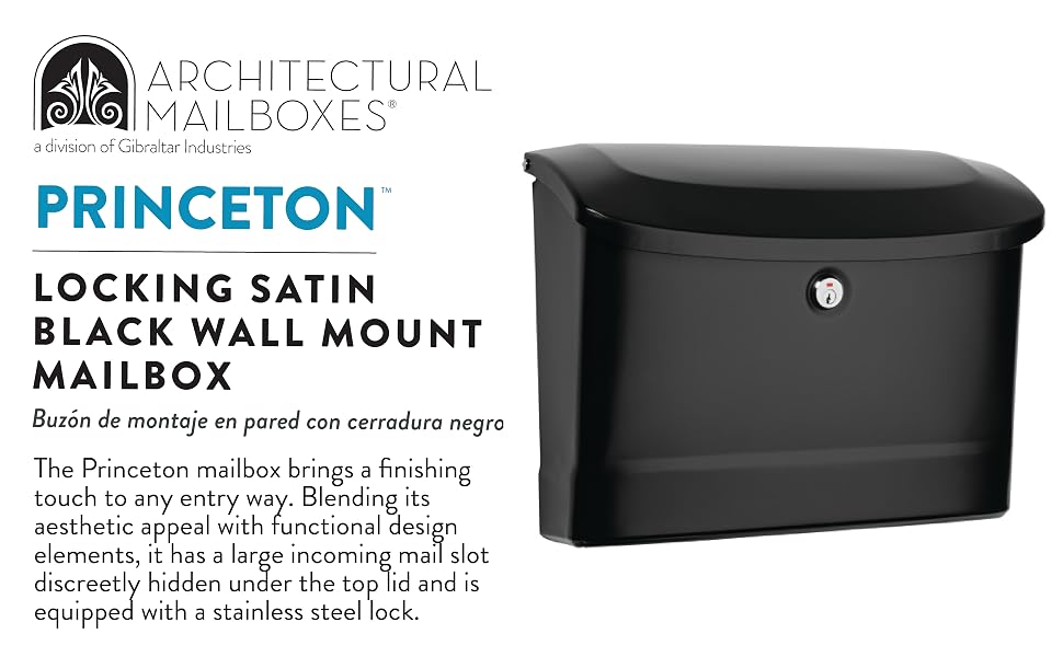 Architectural mailboxes princeton black wall-mounted mailbox