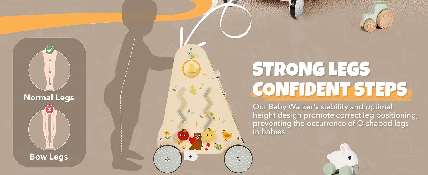 wooden Push Walker Toys for Babies Learning to Walk, Sit-to-Stand