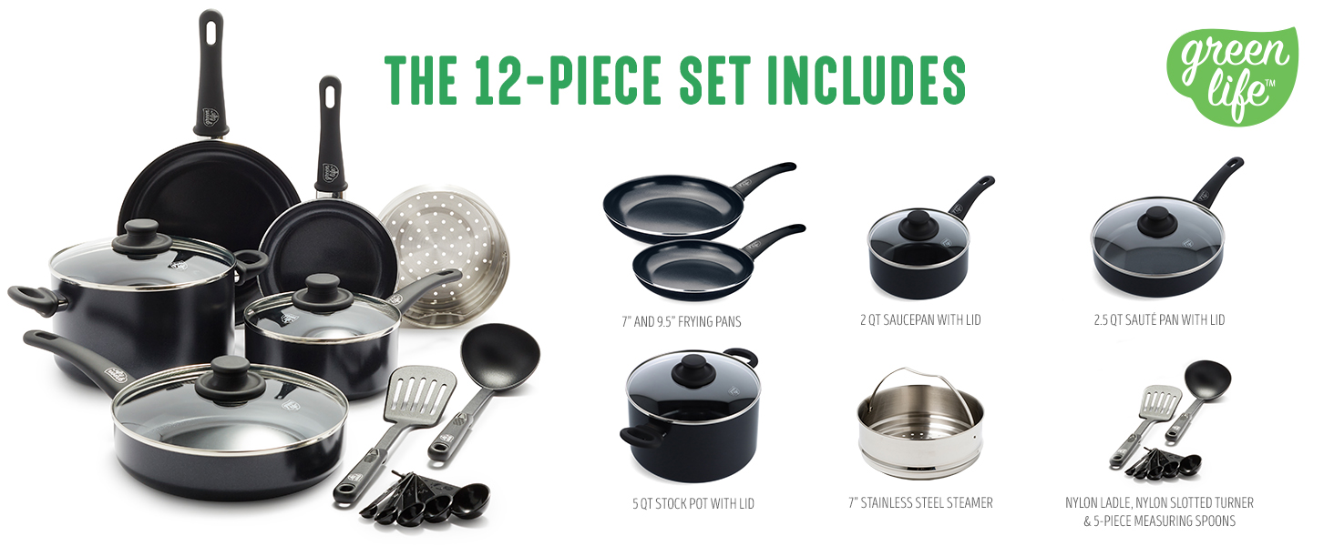 GreenLife Soft Grip, Colors, Cookware Set