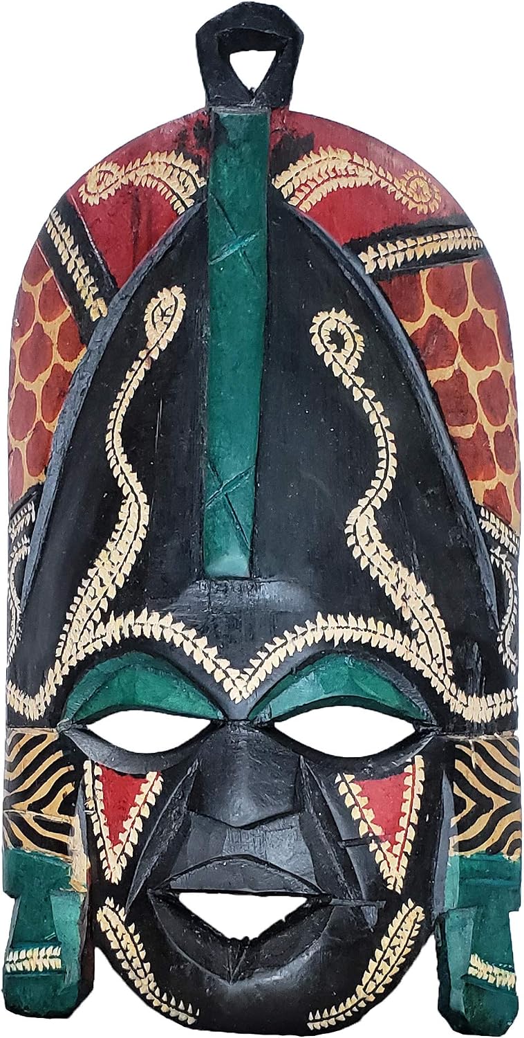 African Masai Masks Wall Hanging Art Hand Carving Safari Décor (8 Inch)
