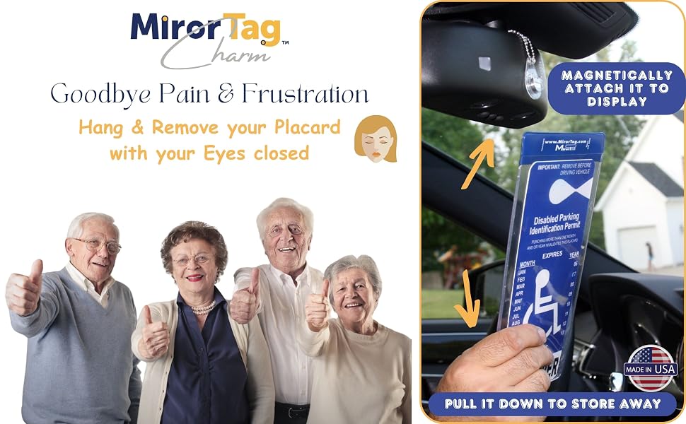 senior disabled drivers give thumb up for Mirortag charm as the handicap parking placard holder