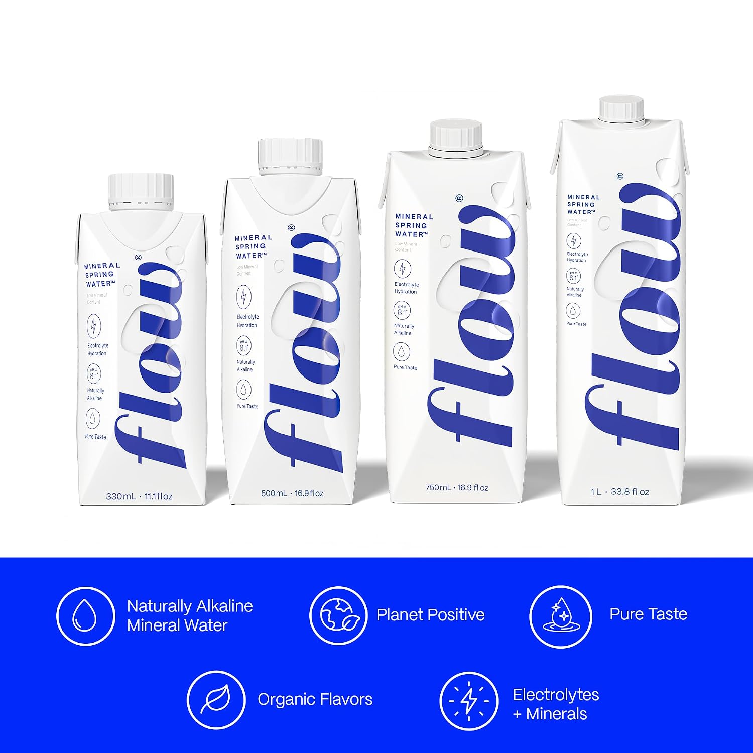 Flow Artesian Mineral Spring Water, 33.8 Fl Oz, 6 Pack | Naturally Alkaline Water, pH 8.1, Electrolytes, Minerals, Zero Calories, Eco-friendly pack, Non-GMO, BPA-Free