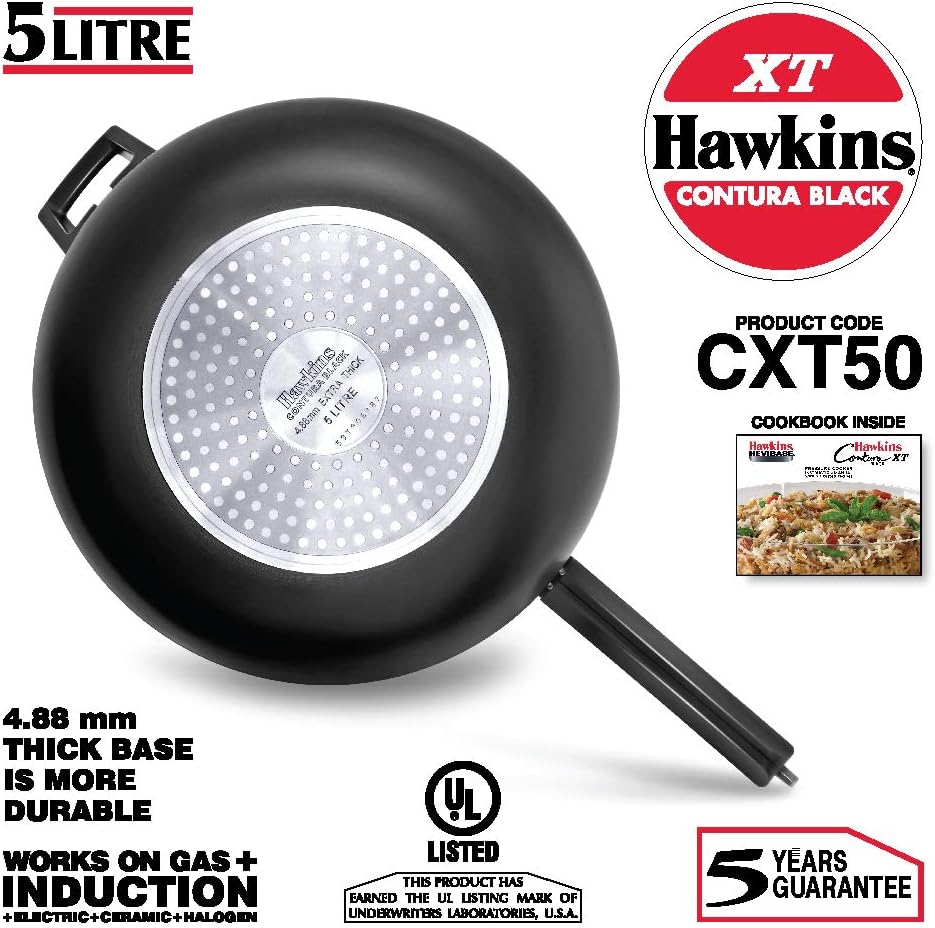 Hawkins Contura Hard Anodized Induction Compatible Extra Thick Base Pressure Cooker, Black, 5L