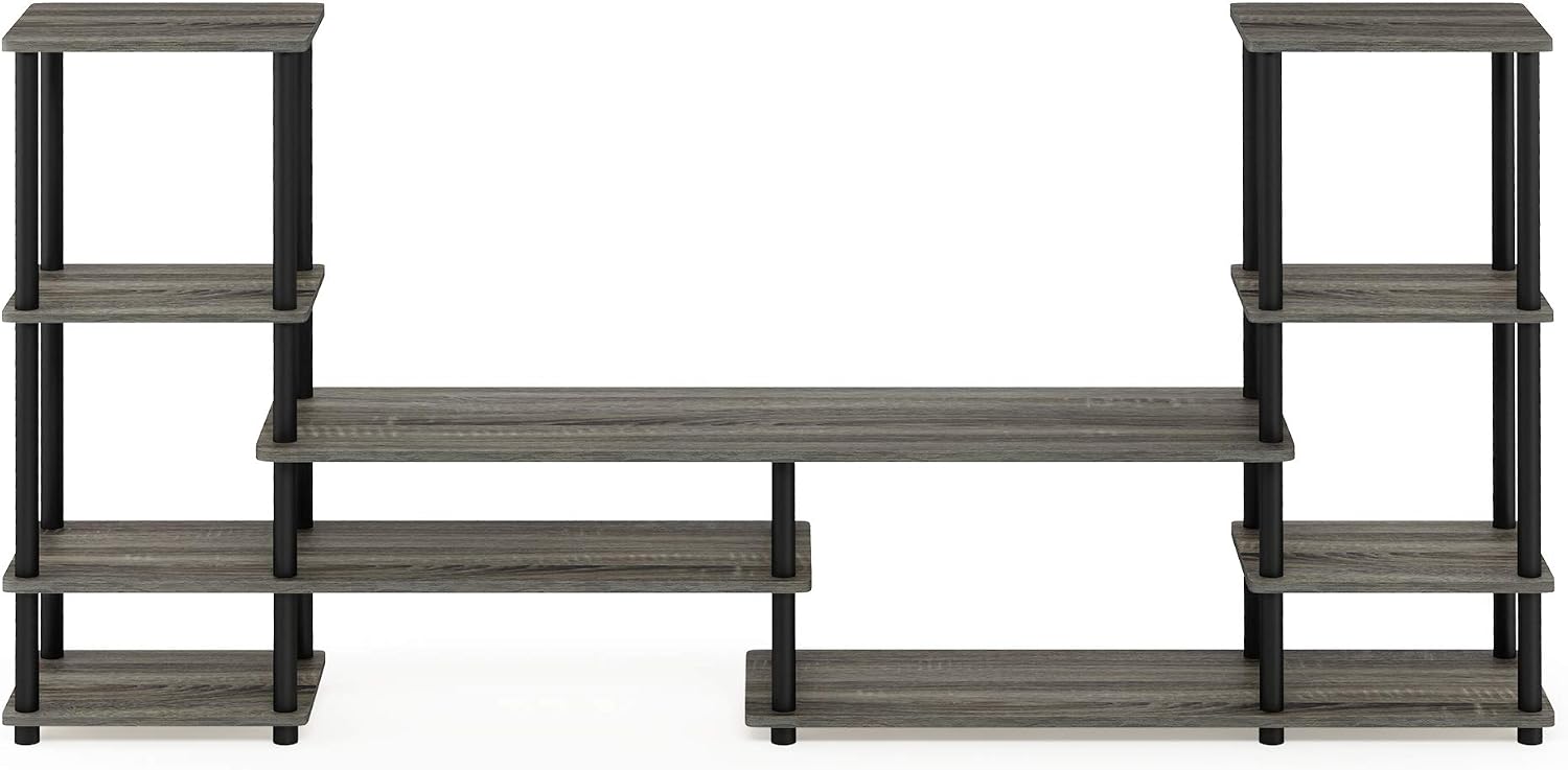 Furinno Nelly TV Stand, 3-Tier Entertainment Center with Open Shelves Storage, TV Console for TV up to 55 Inch, Soft Edges, for Living Room, Bedroom, Black