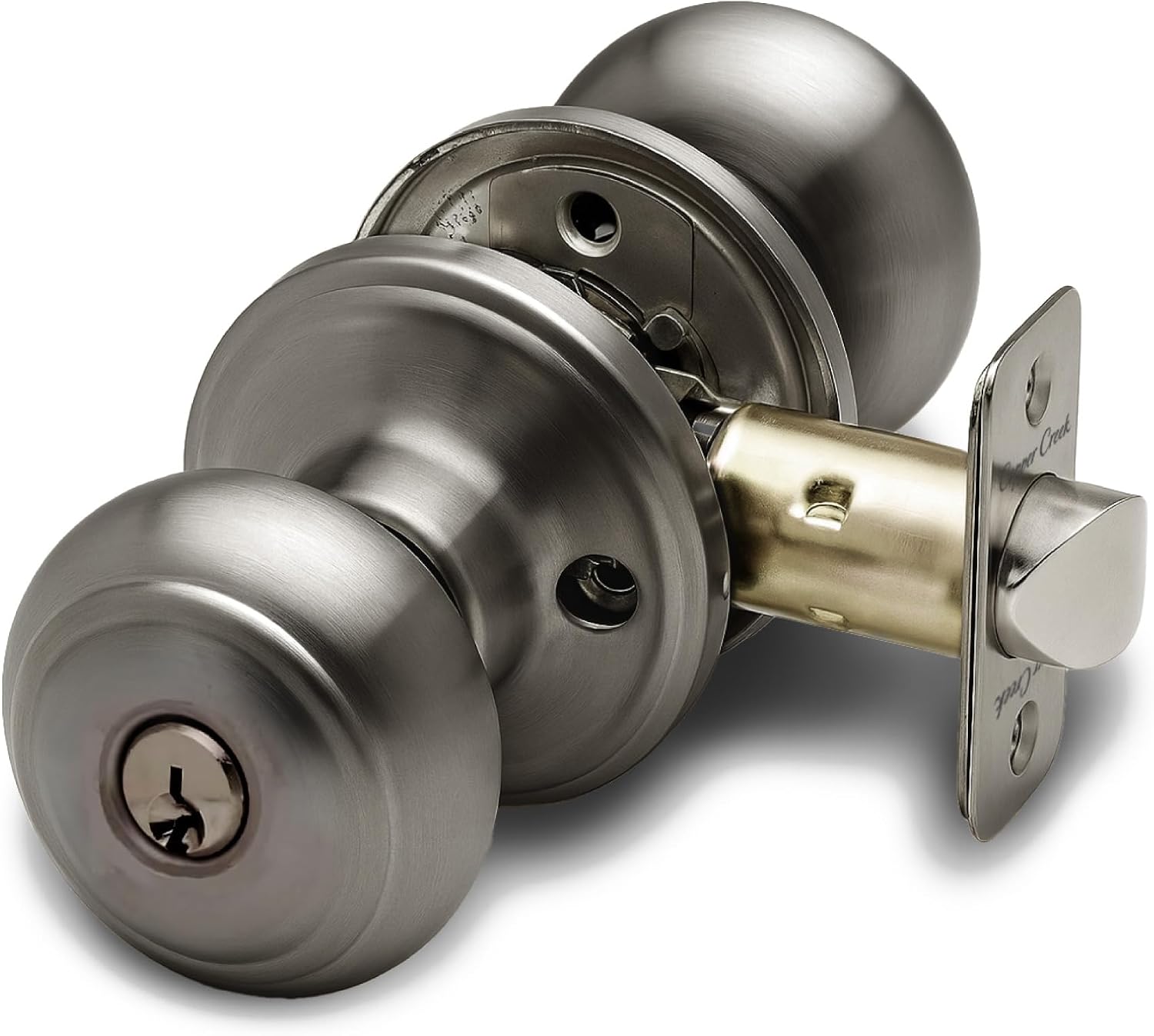 Copper Creek Colonial Privacy Interior Door Knob – ANSI Grade-3 Certified, Modern Heavy Duty Handle, Easy Install and Reversible for Bedroom, Bathroom and Closets – Satin Stainless (1 Pack)