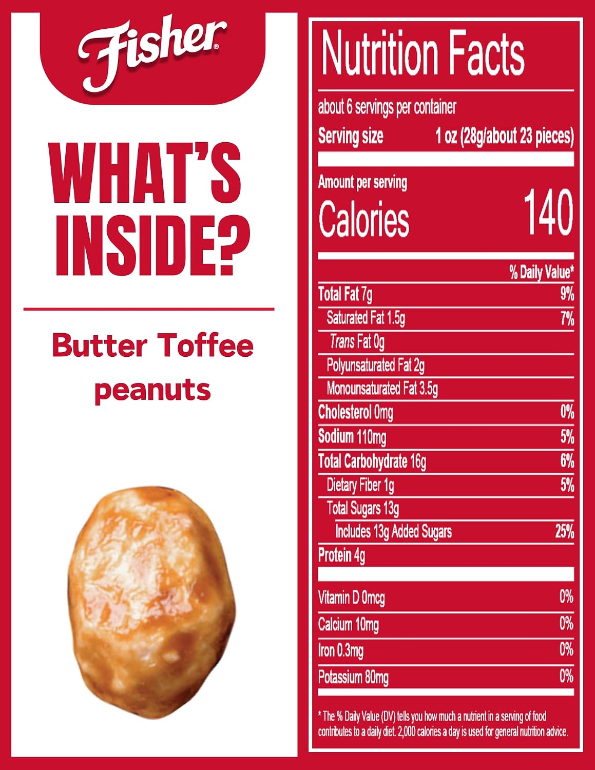 Fisher Snack Butter Toffee Peanuts, 42 Ounces (Pack of 1), No Artificial Colors or Flavors, 100% Recyclable