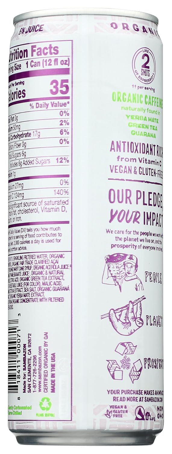 Sambazon Organic Low Calorie Amazon Acai Energy Drink, 12 Fl Oz