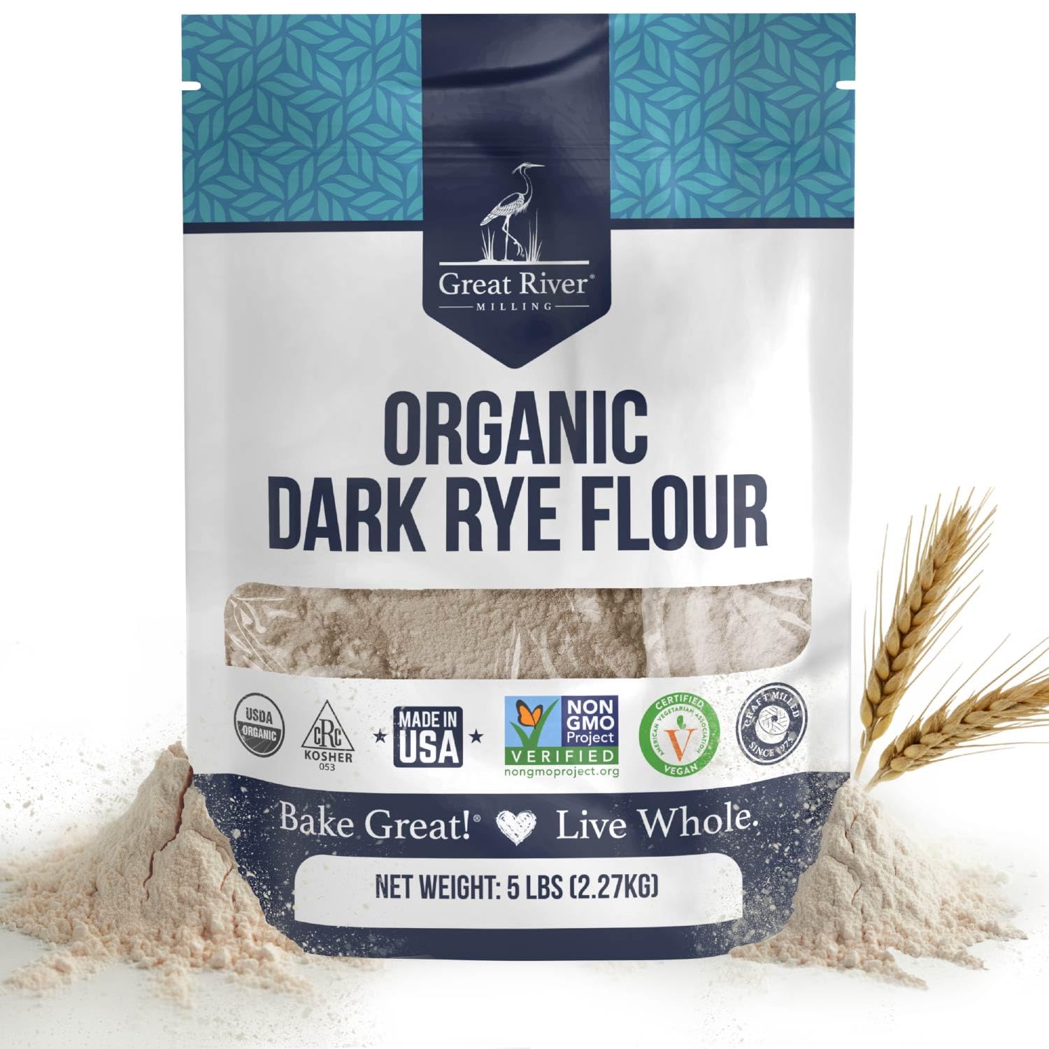 Great River Milling Organic Dark Rye Flour, Whole Grain, 25 lb