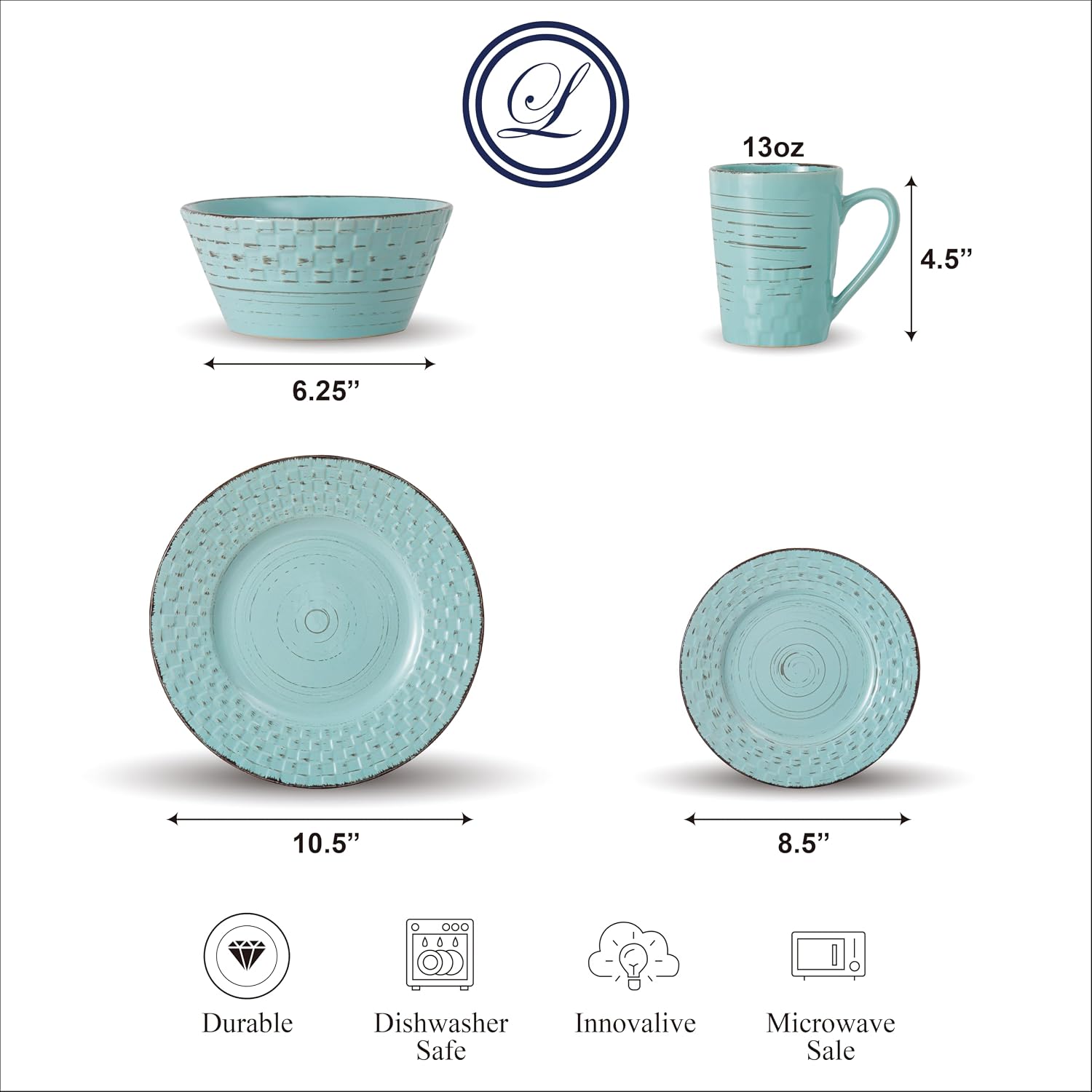 Lorren Home Trends Distressed Weave Dinnerware Set, Buttercup, 16 Piece | Service for 4