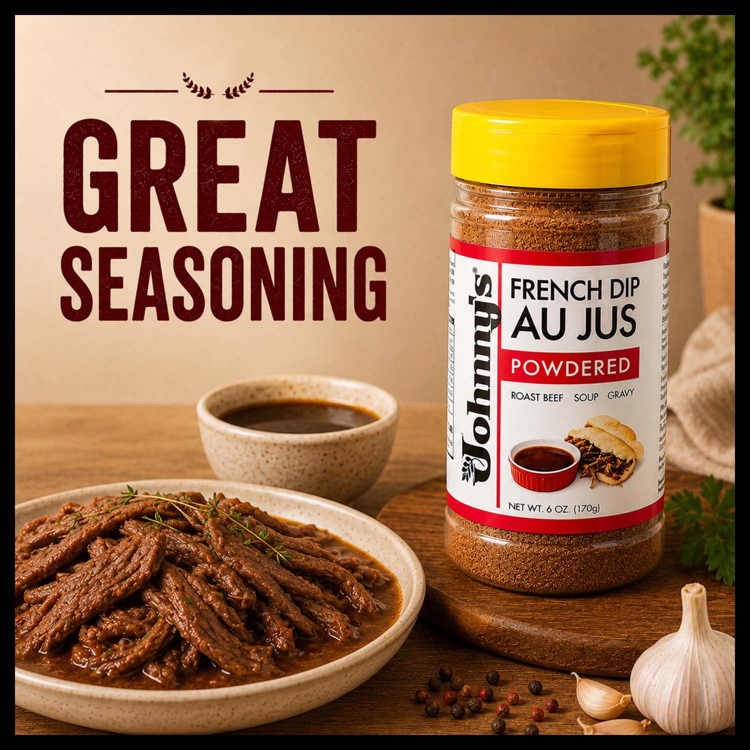 Johnny's - French Dip Concentrated Au Jus Sauce - 6 oz | Concentrated Au Jus Sauce, Rich Beef Flavor, Ideal For French Dip Sandwiches, Roast Beef