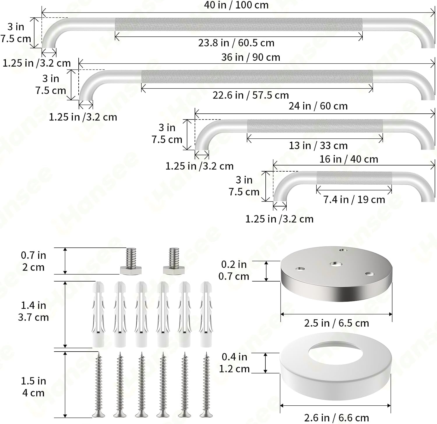 Brushed Nickel Grab Bars 18" 32" 36" 42" Bundle - 1.25" Diameter | 4 Pack Commercial Grab Bar, Anti-Slip Safety Shower Handrail, Toilet Handicap Bar, Stainless Steel Bathroom Handle for Senior