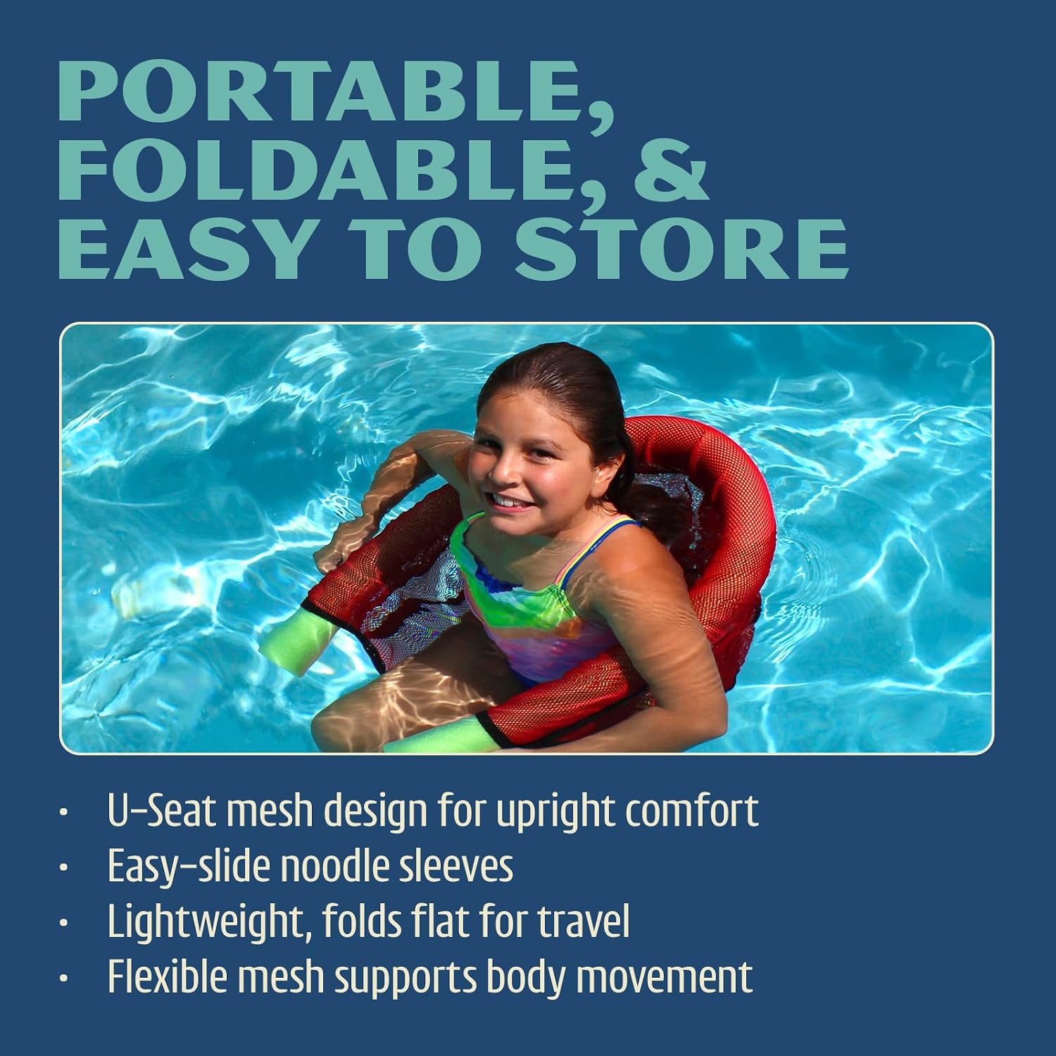 Floating Pool Chair for Adults & Kids – Mesh U-Shaped Noodle Seat for Swimming and Relaxing