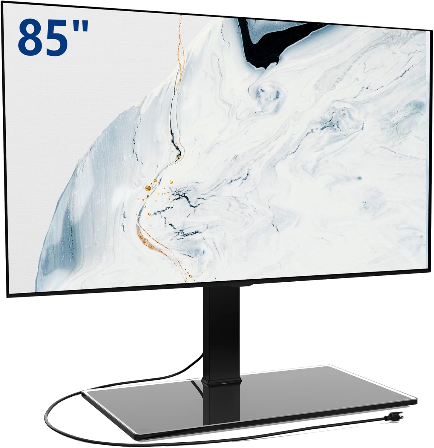 FITUEYES Universal TV Stand with Swivel Mount for 50-85 inch Flat Screens - Height Adjustable Tempered Glass Base Holds up to 143 lbs
