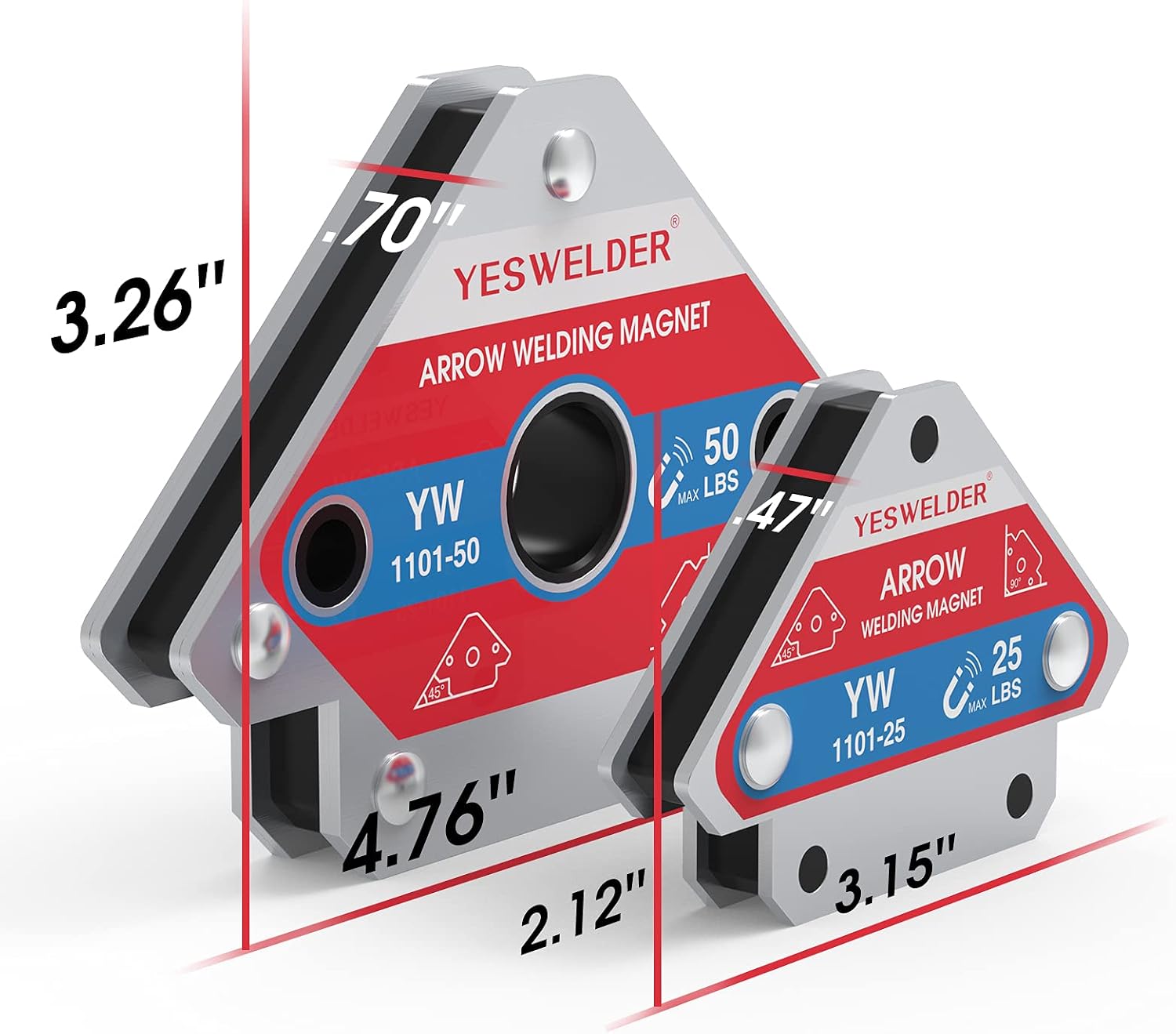 YESWELDER 4-Pc Welding Magnet Set, 50 lb Holding Power Welding Accessories