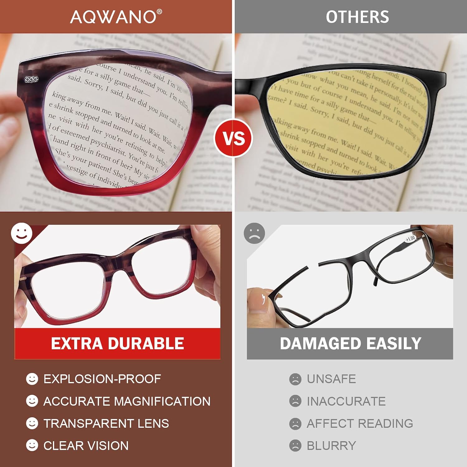 AQWANO Oversized Computer Reading Glasses Blue Light Blocking, 4 Pairs Stylish Fashion Design Anti UV Ray/Eye Strain/Glare Readers Men Women, 1.5