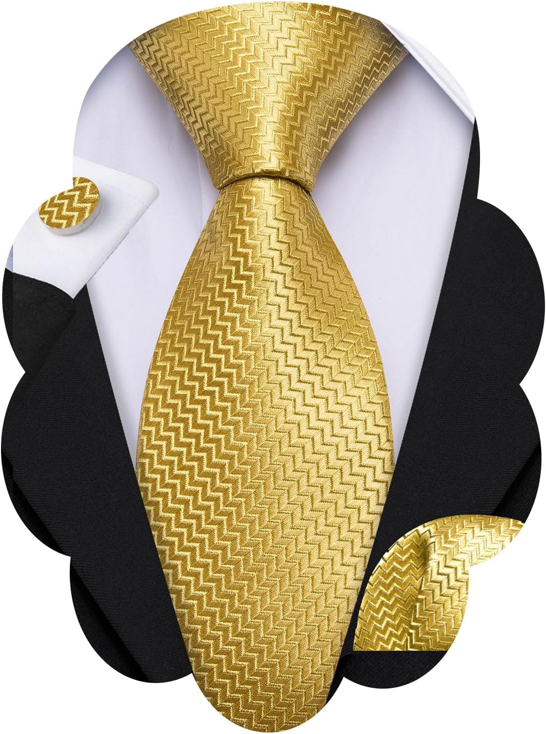 Barry.Wang Plaid Ties for Men Silk Necktie Handkerchief Cuff Links Set