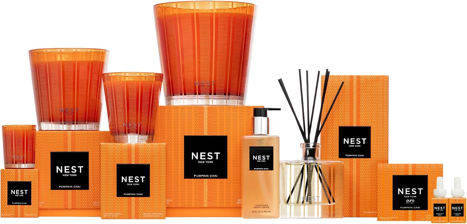 NEST New York Scented Classic Candle, Pumpkin Chai - 8.1 oz - Up to 60-Hour Burn Time - Reusable Glass Vessel