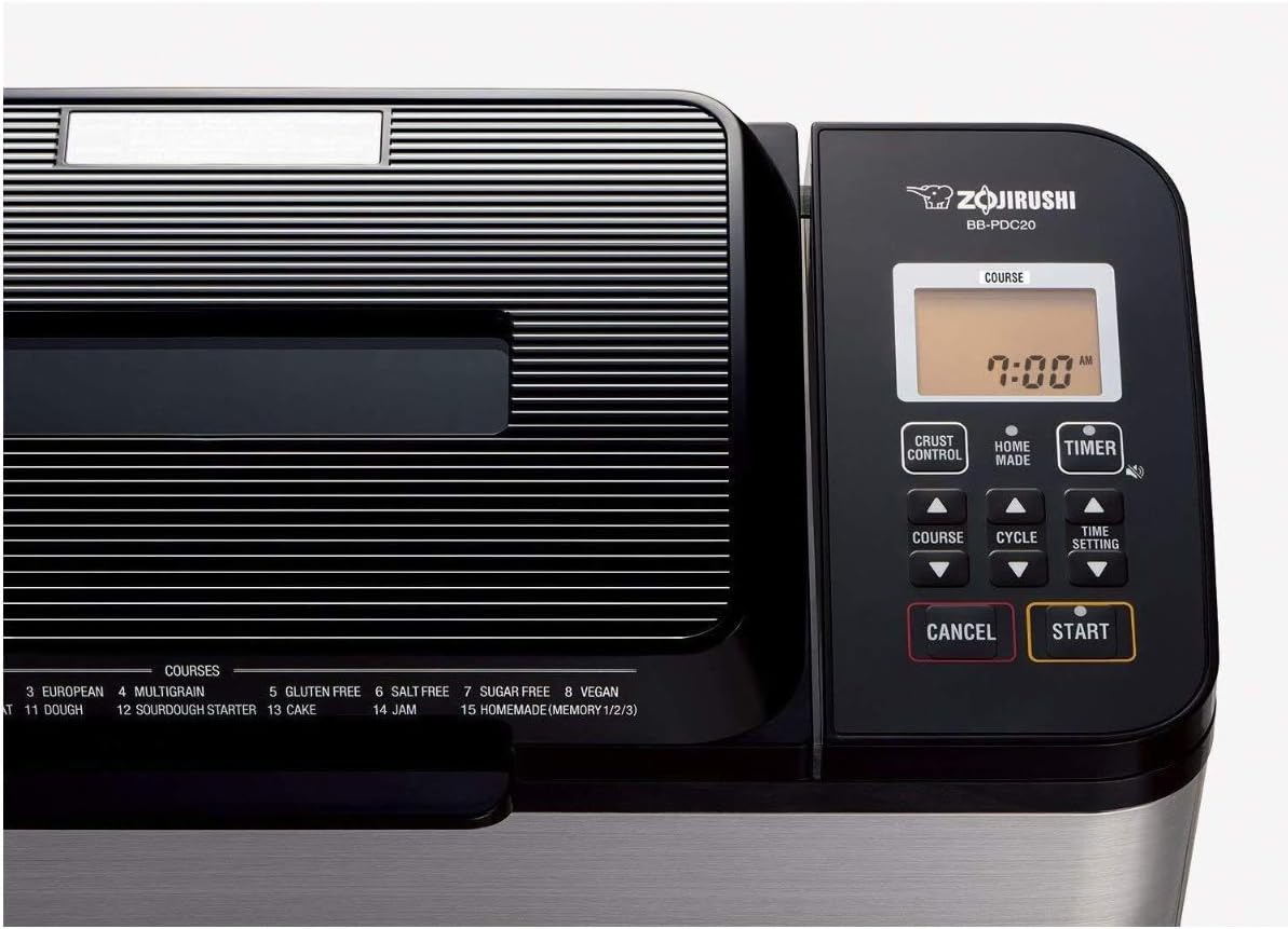 Zojirushi Bb PDC20BA Virtuoso Plus 2 Lb Breadmaker, Black | Gluten-free and whole-wheat programs, dual heaters, 13-hour timer