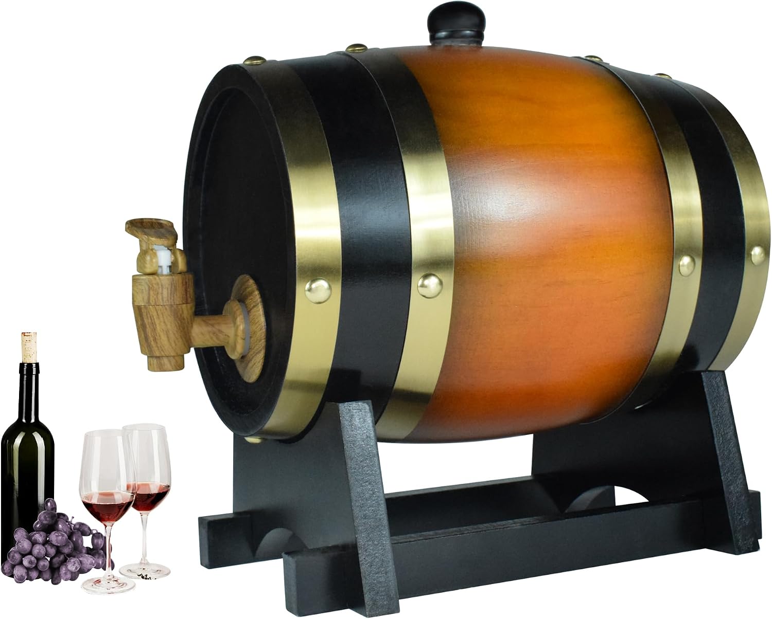 1.5L Whiskey Barrel Dispenser Oak Aging Barrels Home Whiskey Barrel Decanter for Wine, Spirits, Beer, and Liquor (Red Wine)