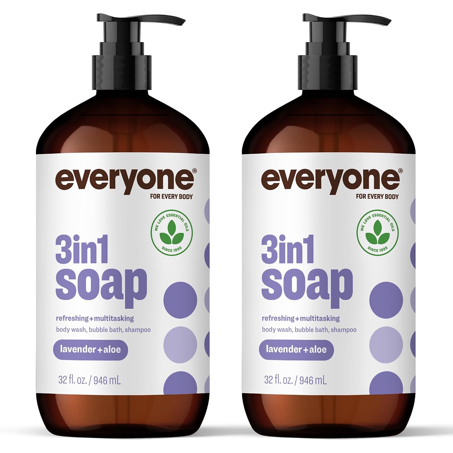 Everyone 3-in-1 Soap Body Wash Bubble Bath Shampoo Coconut Lemon 32oz 2pk | Natural essential oil formula | body wash | shampoo | bubble bath in one | coconut lemon scent | bulk value 2-pack