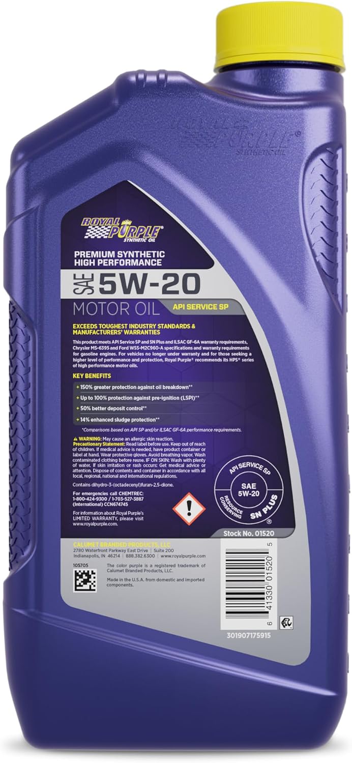 Royal Purple 51530 API-Licensed SAE 5W-30 High Performance Synthetic Motor Oil - 5 qt., Model:ROY51530